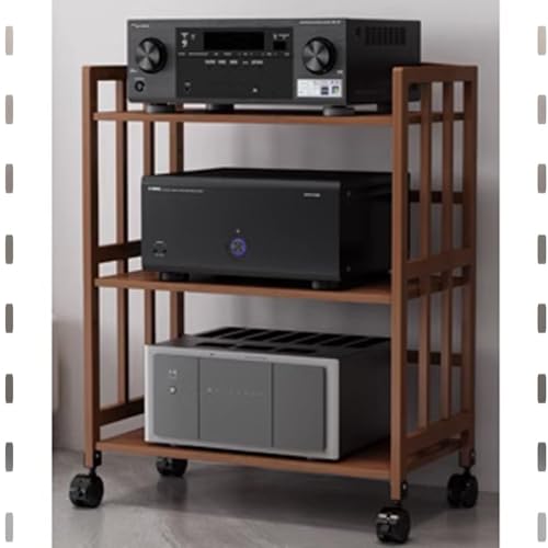 Stereo-Komponenten-Rack, mobiler AV-Medienständer aus Bambus, 2/3-stöckig, TV-Ständer auf Rädern, Eckregal für Audio-Video/Plattenspieler/Receiver/Lautsprecher/Spielekonsole (3-stöckig, 70 x von Generic