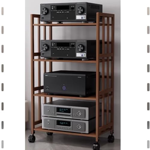 Stereo-Komponenten-Rack, mobiler AV-Medienständer aus Bambus, 2/3-stöckig, TV-Ständer auf Rädern, Eckregal für Audio-Video/Plattenspieler/Receiver/Lautsprecher/Spielekonsole (4-stöckig, 50 x von Generic