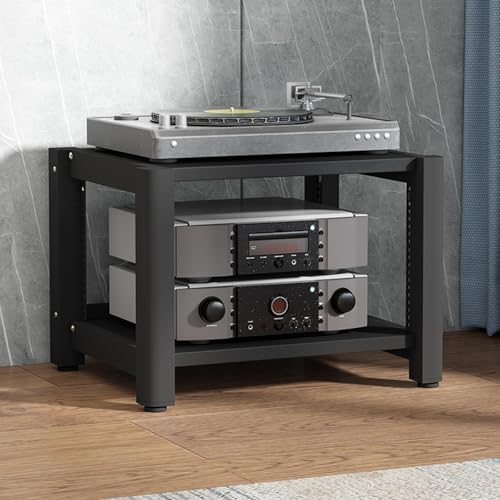 StereoKomponenten Rackschrank HiFi Rack, Höhenverstellbarer Medien Aufbewahrungs Schrank Audio-Komponenten, Offener CD-Player-Ständer für Audioanlage(Black,40cm/15.7in) von Generic