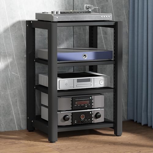 StereoKomponenten Rackschrank HiFi Rack, Höhenverstellbarer Medien Aufbewahrungs Schrank Audio-Komponenten, Offener CD-Player-Ständer für Audioanlage(Black,85cm/33.5in) von Generic