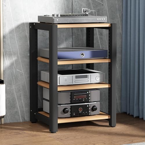StereoKomponenten Rackschrank HiFi Rack, Höhenverstellbarer Medien Aufbewahrungs Schrank Audio-Komponenten, Offener CD-Player-Ständer für Audioanlage(Yellow,85cm/33.5in) von Generic