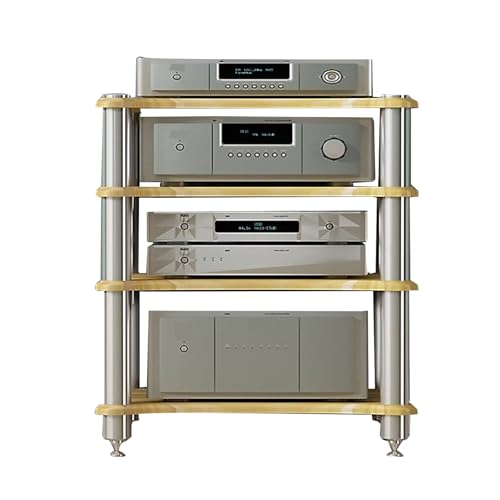 StereoKomponenten Rackschrank Mit Stoßdämpfenden Metallspikes Modern Holz Möbel HiFi Rack, für Zuhause Aufnahmestudio(Beige,60 * 48 * 85cm) von Generic