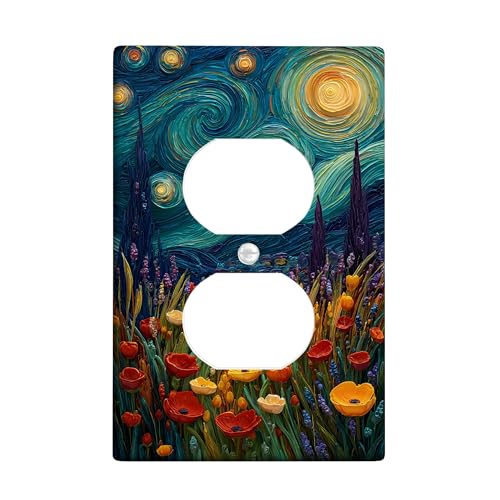 Sternennacht-Blumen-Lichtschalter-Abdeckplatten/Steckdosenabdeckungen, lebendige rote und gelbe Blumen für Heimdekoration, thermoplastische Wandplatten, Standardgröße, Einzel-Duplex-Steckdose Sternennacht-Blumen-Lichtschalter-Abdeckplatten/Steckdosenabdeckungen, lebendige rote und gelbe Blumen für Heimdekoration, thermoplastische Wandplatten, Standardgröße, Einzel-Duplex-Steckdose von Generic