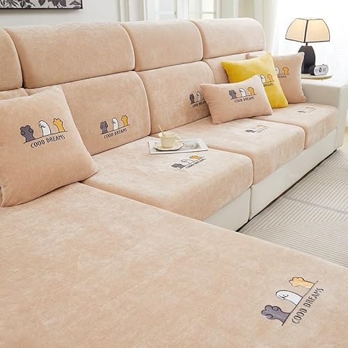 Stil Sofabezug Weicher, hautfreundlicher Chenille-Stoff Sofaschoner Sofabezüge Heimschützer(Khaki.,Back M) von Generic