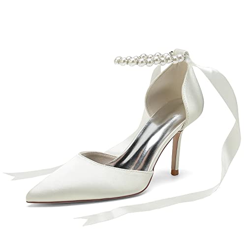 Stiletto Heels High Heels Satin Hochzeit Brautschuhe Für Frauen Braut Brautjungfern Formelles Partykleid Pumps Mit Absatz, Ivory, 5 UK von Generic