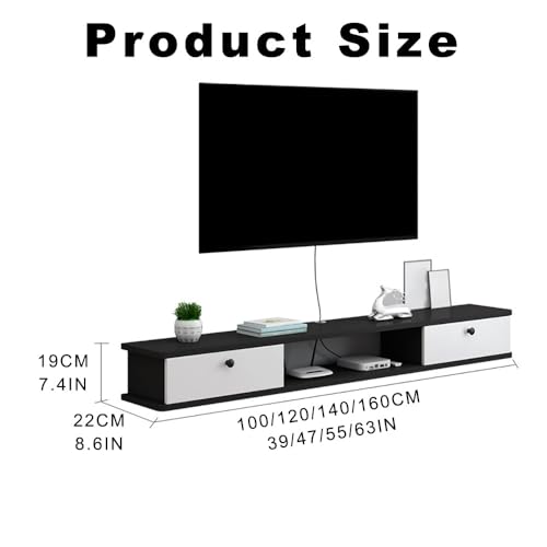 Stilvoller, schwebender TV-Ständer zur Wandmontage mit Stauraum, Entertainment-Center aus Holz und Kabelmanagement, 2 Schubladen für Zuhause und das Büro, modernes Design in Grau und Gelb (1 von Generic