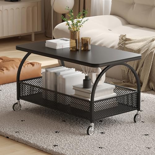Stilvoller Einfacher Couchtisch, doppelschichtiger Wohnzimmertisch mit feststellbaren Rollen for Schlafzimmer, Büro, Empfangsraum (100cm) von Generic