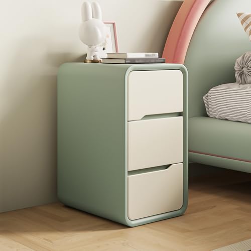 Stilvoller moderner minimalistischer Nachttisch mit 3 Schubladen in Creme mit grünem Finish. Kleiner Nachttisch aus Holz für Schlafzimmertisch (25 x 40 x 40 cm) von Generic