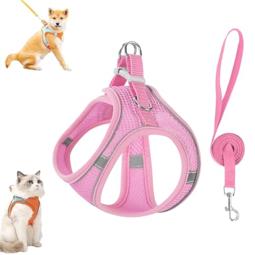 Stimulicat Cat Harness,Escape Proof Adjustable Soft Mesh Vest Jacket for Pet with Reflective Safety Strips,Soft Breathable Cat Leash Easy to Wear (Pink, L(Recommended 18-20 catties)) von Generic