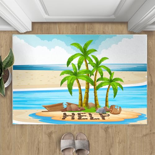 Strand-Kokosnussbaum Teppich Blauer Himmel Und Weiße Wolken Kleine Teppiche Blaues Meer 50x80 Rug Kokosnussbaum Vorleger Rutschfester Teppich Für Stark Frequentierte Bereiche von BEQUTIY