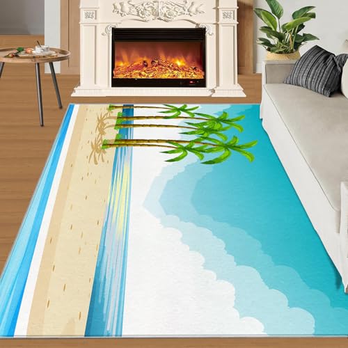 Strand Teppich Blauer Himmel Und Weiße Wolken Meer Kleine Teppiche Strandpflanze Kokosnussbaum 60x90 Rug Kokosnussbaum Vorleger Rutschfester Teppich Für Stark Frequentierte Bereiche von BEQUTIY