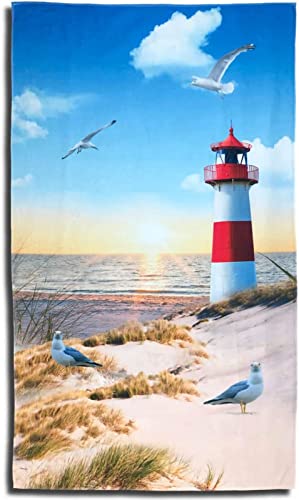 Strandtuch 70x150 cm 3D Leuchtturm An Der Küste Mikrofaser Schnelltrocknend Badetuch Groß Strandhandtuch Sauna Badehandtuch Yoga Handtuch Strandtücher Strandlaken für Kinder und Erwachsene von Generic