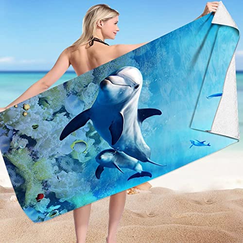 Strandtuch 90X180 cm Delfin Mikrofaser Schnelltrocknend Badetuch Groß Strandhandtuch Sauna Badehandtuch Yoga Handtuch Strandtücher Strandlaken Für Kinder Und Erwachsene von Generic