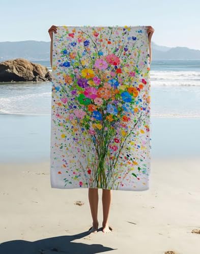 Strandtuch Mikrofaser Handtuch Blume 1er Set Groß 180 x 90 cm, Schnelltrocknend Microfaser Sporthandtuch Pflanze Mit Tasche, Saugfähig Schnell Trocknende Strandhandtuch für Strand Sport Camping QD6-CA von Generic