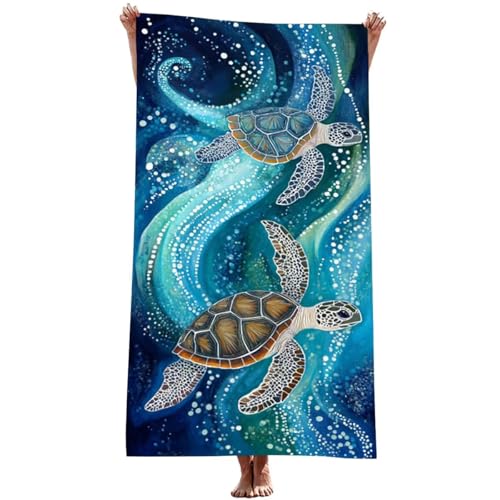Strandtuch XXL 100 x 200 cm Mikrofaser Handtuch (Meeresschildkröten), SchnellTrocknend, Leicht und Tragbar, Sandfrei Strandtuch, Microfaser Handtücher für Reise Urlaub Wandern Yoga Bad (Blau) Z-989T von Generic