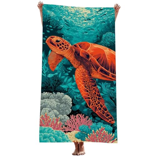 Strandtuch XXL 100 x 200 cm Mikrofaser Handtuch (Meeresschildkröten), SchnellTrocknend, Leicht und Tragbar,Sandfrei Strandtuch, Microfaser Handtücher für Reise Urlaub Wandern Yoga Bad (Koralle) Z-925T von Generic