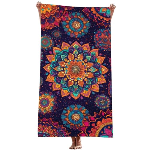 Strandtuch XXL 100x200 cm Mikrofaser Handtuch (Mandala), SchnellTrocknend, Leicht und Tragbar, Sandfrei Strandtuch, Microfaser Handtücher für Reise Urlaub Camping Wandern Yoga Bad (Retro) Z-1011T von Generic