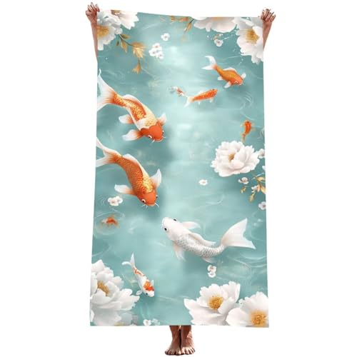 Strandtuch XXL 100x220 cm Mikrofaser Handtuch (Fisch), SchnellTrocknend, Leicht und Tragbar,Sandfrei Strandtuch,Microfaser Handtücher für Reise Urlaub Schwimmen Camping Wandern Yoga Bad (Blume) Z-963T von Generic