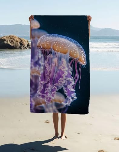 Strandtuch XXL 180x90cm, Qualle Mikrofaser Handtuch 1er Set Landschaft Schnelltrocknend Microfaser Handtücher, Weiches Leichtes für Damen Herren Reise Urlaub Schwimmen Sauna Camping Strand 15B-BA von Generic