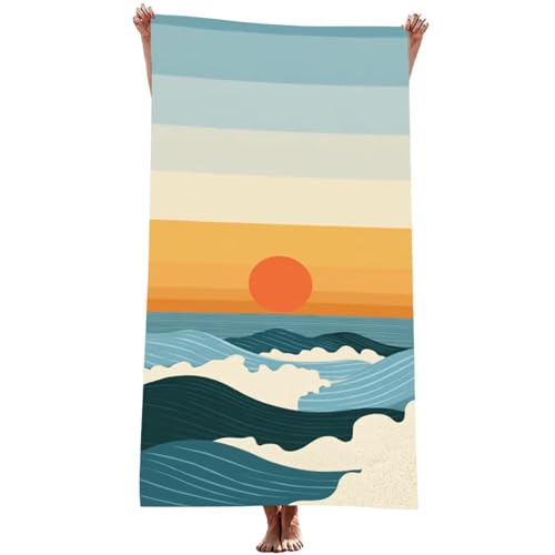 Strandtuch XXL 70x140 cm Mikrofaser Handtuch (Sonnenuntergang), SchnellTrocknend, Leicht und Tragbar,Sandfrei Strandtuch, Microfaser Handtücher für Reise Urlaub Camping Wandern Yoga Bad (Ozean) Z-943T von Generic