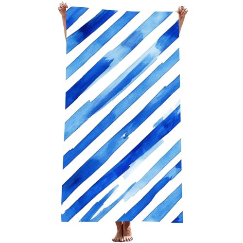 Strandtuch XXL 75x150 cm Mikrofaser Handtuch (Blau), SchnellTrocknend, Leicht und Tragbar, Sandfrei Strandtuch, Microfaser Handtücher für Reise Urlaub Schwimmen Wandern Yoga Bad (Streifen) Z-939T von Generic