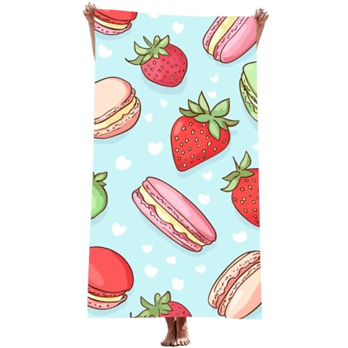 Strandtuch XXL 80 x 160 cm Mikrofaser Handtuch (Niedlich), SchnellTrocknend, Leicht und Tragbar, Sandfrei Strandtuch, Microfaser Handtücher für Reise Urlaub Camping Wandern Yoga Bad (Erdbeere) Z-1065T von Generic