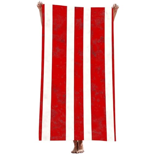 Strandtuch XXL 90 x 200 cm Mikrofaser Handtuch (Rot), SchnellTrocknend, Leicht und Tragbar, Sandfrei Strandtuch, Microfaser Handtücher für Reise Urlaub Schwimmen Wandern Yoga Bad (Streifen) Z-929T von Generic