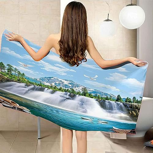 Strandtücher 3D Blick Auf Den Blauen Wasserfallsee Xxl 150 X 200 Cm Mikrofaser Strandtuch Handtücher Sandfreies Badetuch,Tragbar Duschtuch Saunatuch,Badehandtuch Schnelltrocknend Stranddecke Für -5U6F von Generic