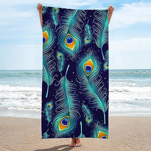 Strandtücher Mikrofaser Schnelltrocknend 3D Wunderschöne Federn Drucken Tragbar Sand Proof Ultraleicht Strand-Badetuch Ideal Als Strandtuch,Reisetuch,Saunatuch,Duschtuch Sport 100 X 200 cm von Generic