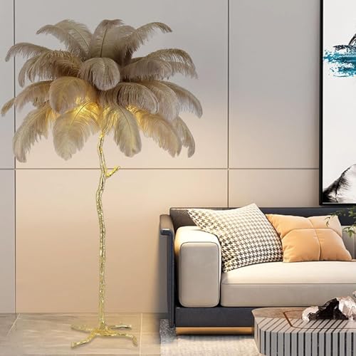 Straußenfeder Lampe Tural Straußenfeder Stehleuchte 3-farbig Dimmbar Gold Finish Stehleuchte Moderne Hohe Stange Stehleuchte Mit Fußschalter von Generic