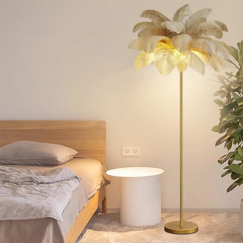 Straußenfeder-Stehlampe, Feder-Stehlampe mit natürlichem Straußenfeder-Lampenschirm – für Schlafzimmer, ausgefallene Dekoration – Mädchen-Schlafz von Generic