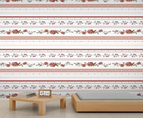 Streifen Tapete Blumen Tapete für Schlafzimmer Rote Blumen Wandbilder für Wohnzimmer Blätter Wandpapier Wandbild Schlafzimmer Gemälde Poster 490X350cm von Generic