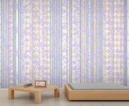 Streifen Tapete Blumen Wandbilder für Wohnzimmer Lila Blumen Tapete für Schlafzimmer Moderne Naturtapete Wandbild Schlafzimmer Gemälde Poster 232X158cm von Generic