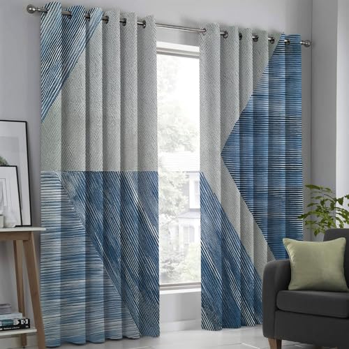 Streifen Verdunklungsvorhänge 2Er Set Abstrakte Geometrie Thermovorhang Hitzeschutz Vorhang Mit Ösen Gardinenschals Mit Schlaufen Blaulärmschutzvorhang Gardinen H160 X B140 cm(2Er Pack) von Generic