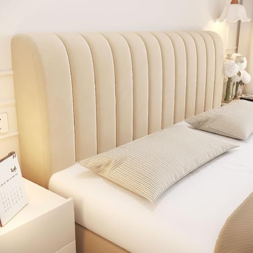 Stretch Bett Kopfteil Abdeckung, Einfach Zu Passen Vertikalen Streifen Bett Kopfteil Slipcover, All-Inclusive-Design Staubdicht Protector Cover(Khaki,200cm) von Generic