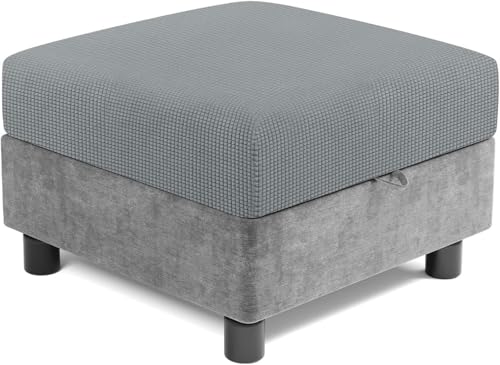Stretch Jacquard Ottomane Bezug Weiche Und Atmungsaktive Hülle Für Quadrat-Ottomane,Elastische Hülle Für Aufbewahrungshocker Passt Zu Den Meisten Hocker Mit Stauraum(Light Gray,4pcs) von Generic