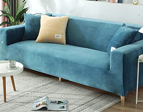 Stretch-Sofabezug aus Samt, weiche Sofabezüge, rutschfeste, universelle Couchbezüge mit elastischer Unterseite, Möbelschutz für das Wohnzimmer – blau – 1 Sitzer (90–140 cm) von Generic