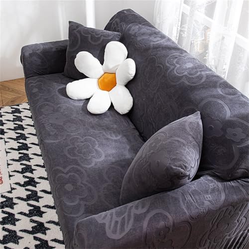 Stretch-Sofabezug für 1, 2, 3, 4, 5-Sitzer, atmungsaktive Sofa-Schonbezüge für Ecksofa-Bezug in L-Form, Blumen-Couchbezug, Rutschfester Möbelschutzbezug (schwarz, 4-Sitzer) von Generic