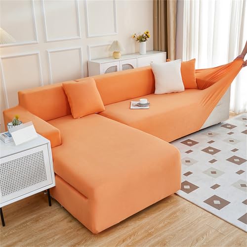 Stretch-Sofabezug für 1-, 2-, 3- und 4-Sitzer, atmungsaktive Sofa-Schonbezüge für Ecksofa-Bezug in L-Form, Couchbezug, Rutschfester Möbelschutzbezug (Orange, 1-Sitzer) von Generic