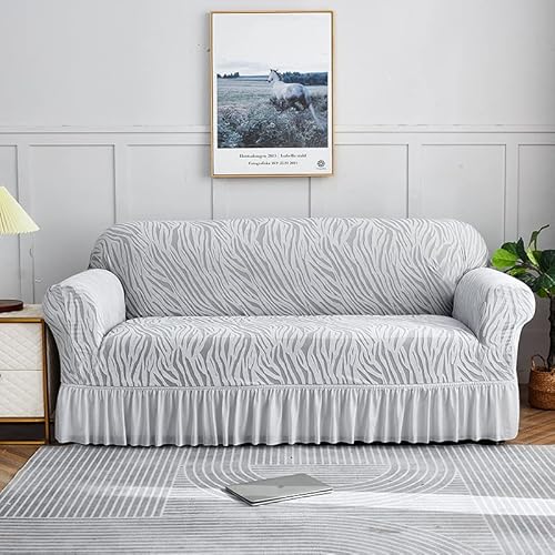 Stretch-Sofabezug für 1-, 2-, 3- und 4-Sitzer, atmungsaktive Sofabezüge, für Ecksofabezug in L-Form, Elegante, einfarbige Couchbezug, rutschfeste Schutzhülle (Silber, 4-Sitzer) von Generic