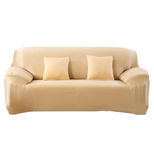 Stretch-Sofabezug für 1-, 2-, 3- und 4-Sitzer, atmungsaktive Sofabezüge, für Ecksofabezug in L-Form, einfarbig, Rutschfester Sofabezug (3-Sitzer, Beige) von Generic