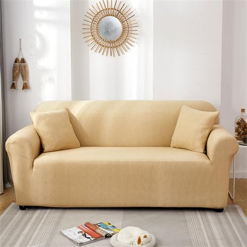 Stretch-Sofabezug mit Strukturmuster, 1-, 2-, 3- und 4-Sitzer, atmungsaktive Sofa-Schonbezüge, für Ecksofabezug in L-Form, Couchbezug, Rutschfester Möbelschutzbezug (4-Sitzer, Beige) von Generic