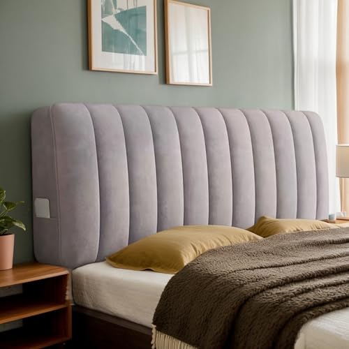 Stretch Waschbares Bett Kopfteil Schonbezug Grauer Kopfteilbezug Samt Mit Verdickter Baumwollfüllung Größe Single Double King Queen Schlafzimmer Dekoration,Grau,160cm von DOSYCOVUR