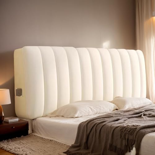 Stretch Waschbares Bett Kopfteil Schonbezug Grauer Kopfteilbezug Samt Mit Verdickter Baumwollfüllung Größe Single Double King Queen Schlafzimmer Dekoration,Weiß,200cm von DOSYCOVUR