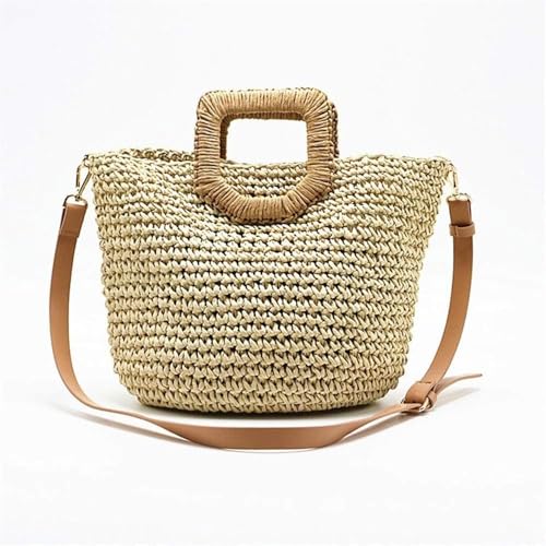 Strohtaschen Hd-Woven Straw Bag Damen One-Shoulder Bucket Bag Polyester Futter Textur, Beige, 24x36x18cm Strohtaschen Hd-Woven Straw Bag Damen One-Shoulder Bucket Bag Polyester Futter Textur, Beige, 24x36x18cm von Generic