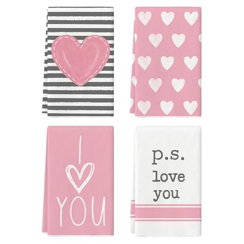 Stück Valentinstag Küchentücher mit rosa Herzen Geschirrtücher Handtücher Badetücher für Badezimmer Hochzeit Valentines Day Gift for Women Freundin Geburtstag von Generic