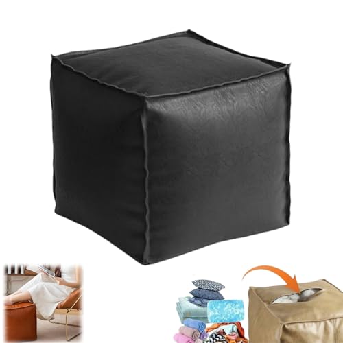 Stuffable Cushion Bag,16 Inch Floor Footrest Cushion Storage Bag,Cube Decorative Faux Leather Pouf Ottoman Cover,Store Idle Clothes,Dolls,Blanketsfor Home Decor Living Room,Bedroom (Black) von Generic