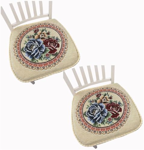 Stuhlauflage Kissen für Stühle 1er-/2er-/4er-Set Sitzkissen Stuhlkissen mit Bändern rutschfeste Stuhlunterlage für Esszimmer Büro und Küchenstühle (Beige 43 x 40 cm (2er-Set)) von Generic