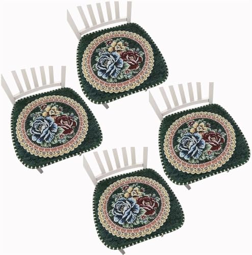 Stuhlauflage Kissen für Stühle 1er-/2er-/4er-Set Sitzkissen Stuhlkissen mit Bändern rutschfeste Stuhlunterlage für Esszimmer Büro und Küchenstühle (Dunkelgrün 45 x 42 cm (4er-Set)) von Generic