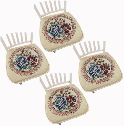 Stuhlauflage Kissen für Stühle 1er-/2er-Set Stuhlkissen für Esszimmerstühle mit Bändern rutschfeste Stuhlunterlage für Esszimmer Büro und Küchenstühle (Beige 43 x 40 cm (4er-Set)) von Generic